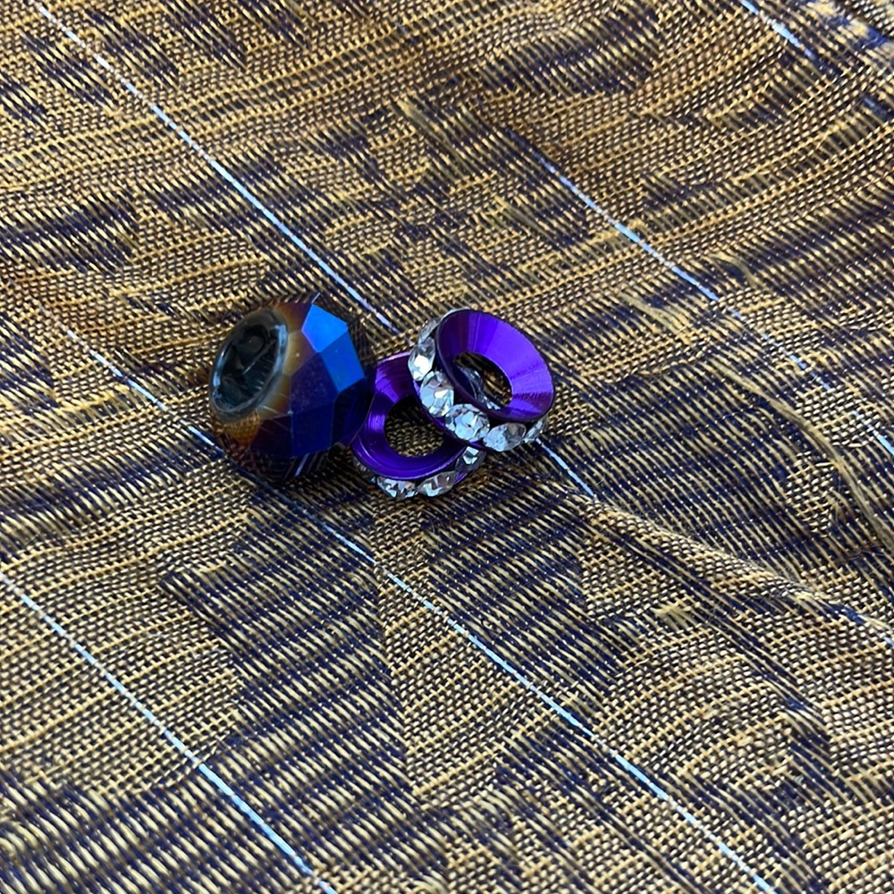 3 Purple Themed Pandora-Style Charms 1 Colourshift 2 Metallic w Crystals Around